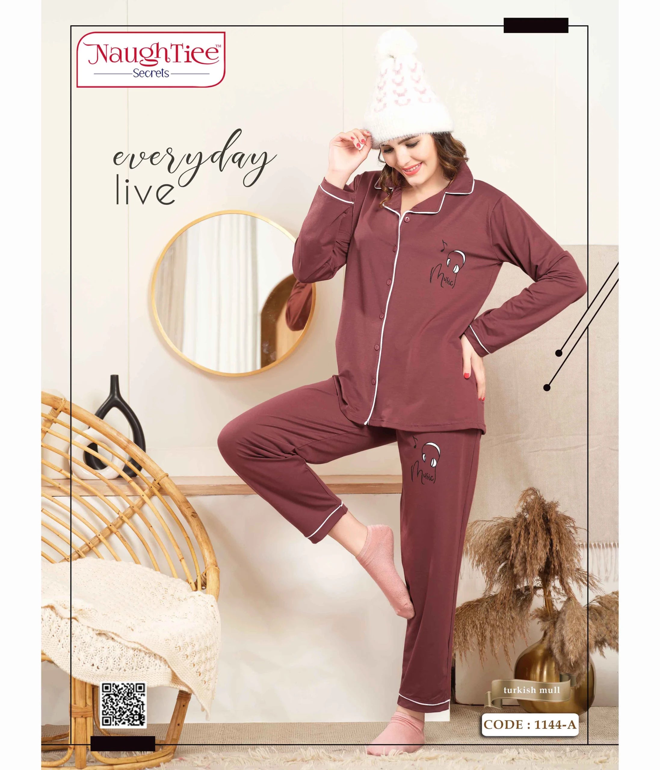 Music Mood Turkish Mull Winter Night Suit for Women