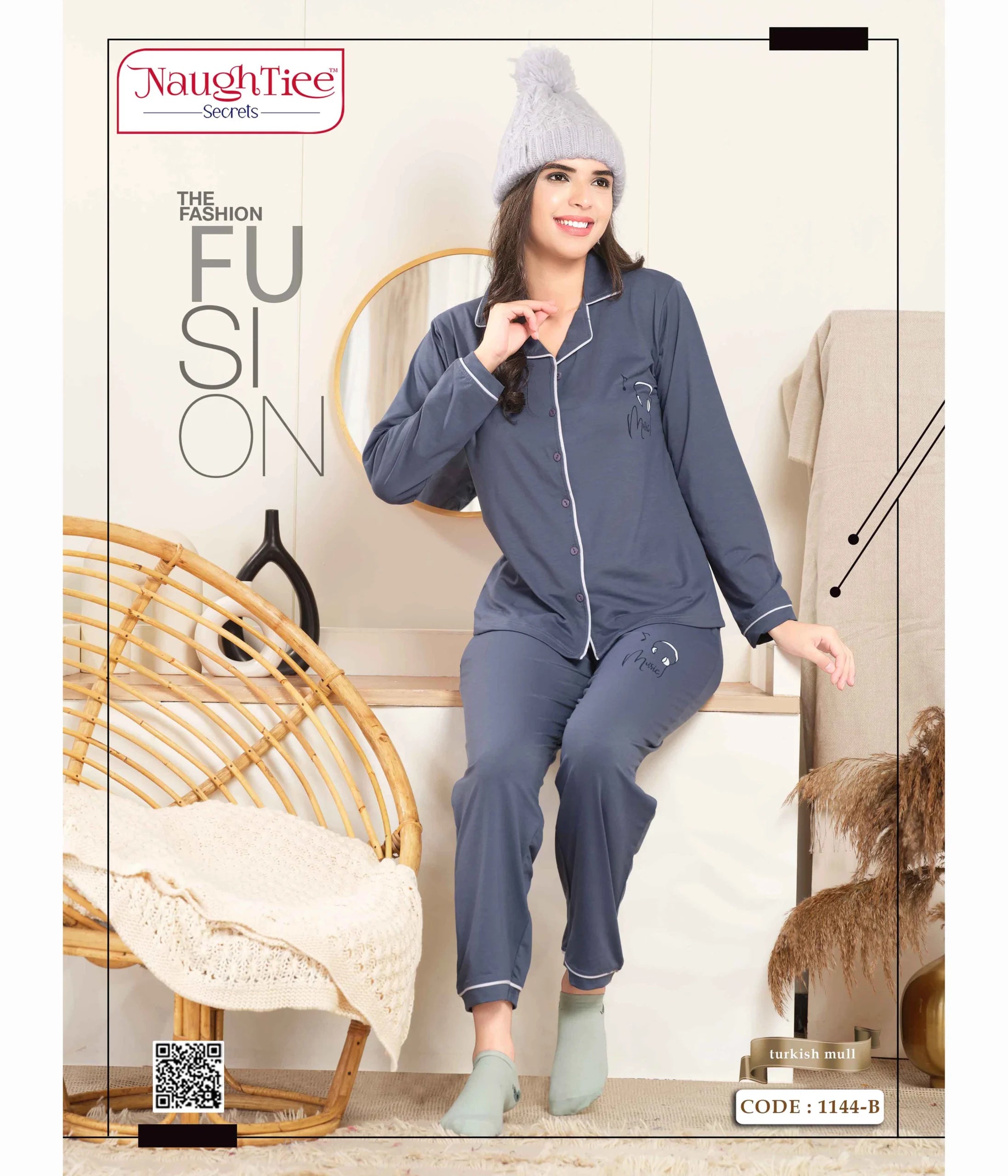 Music Mood Turkish Mull Winter Night Suit for Women