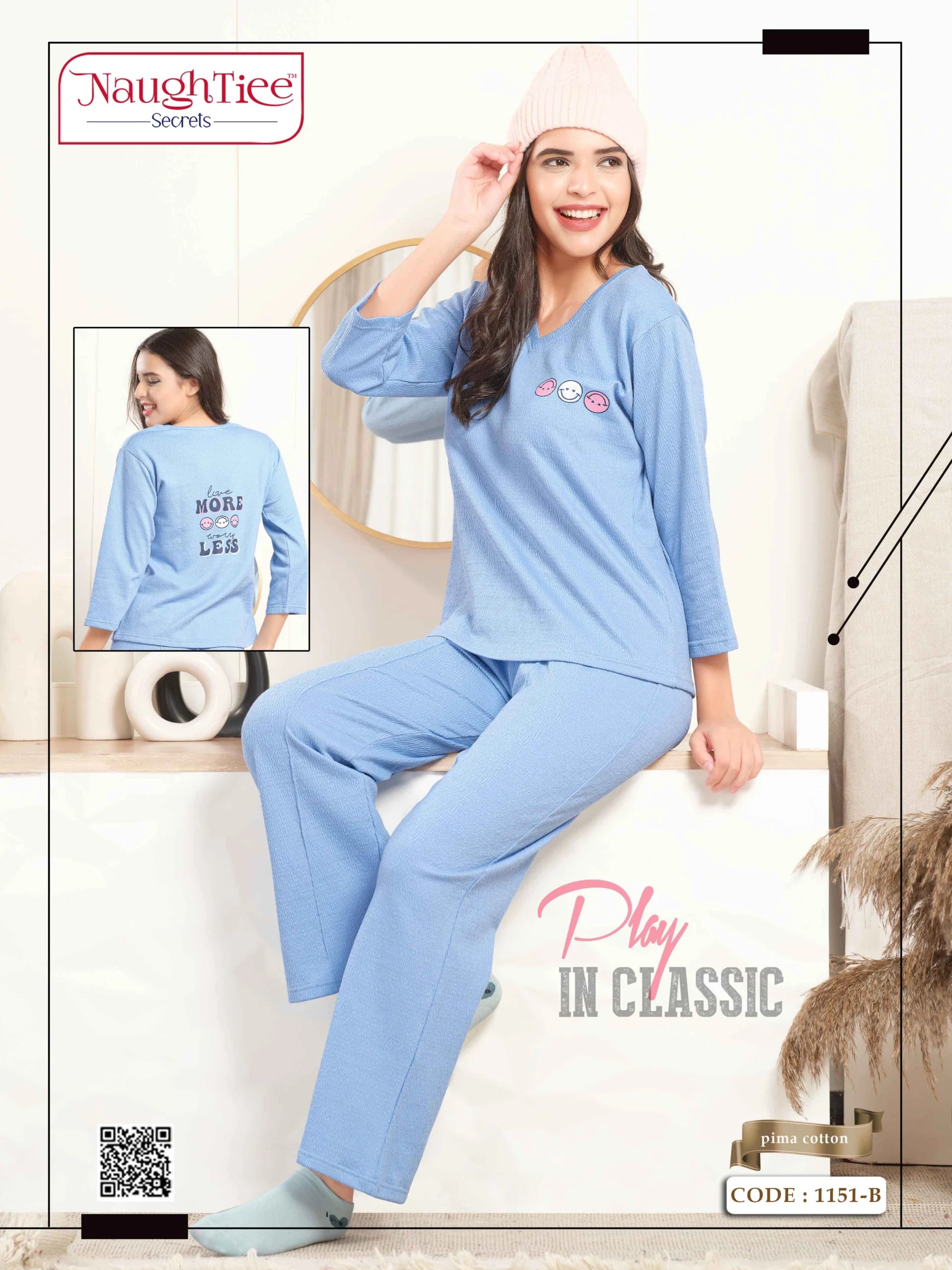 Smile Back Print Winter Night Suit