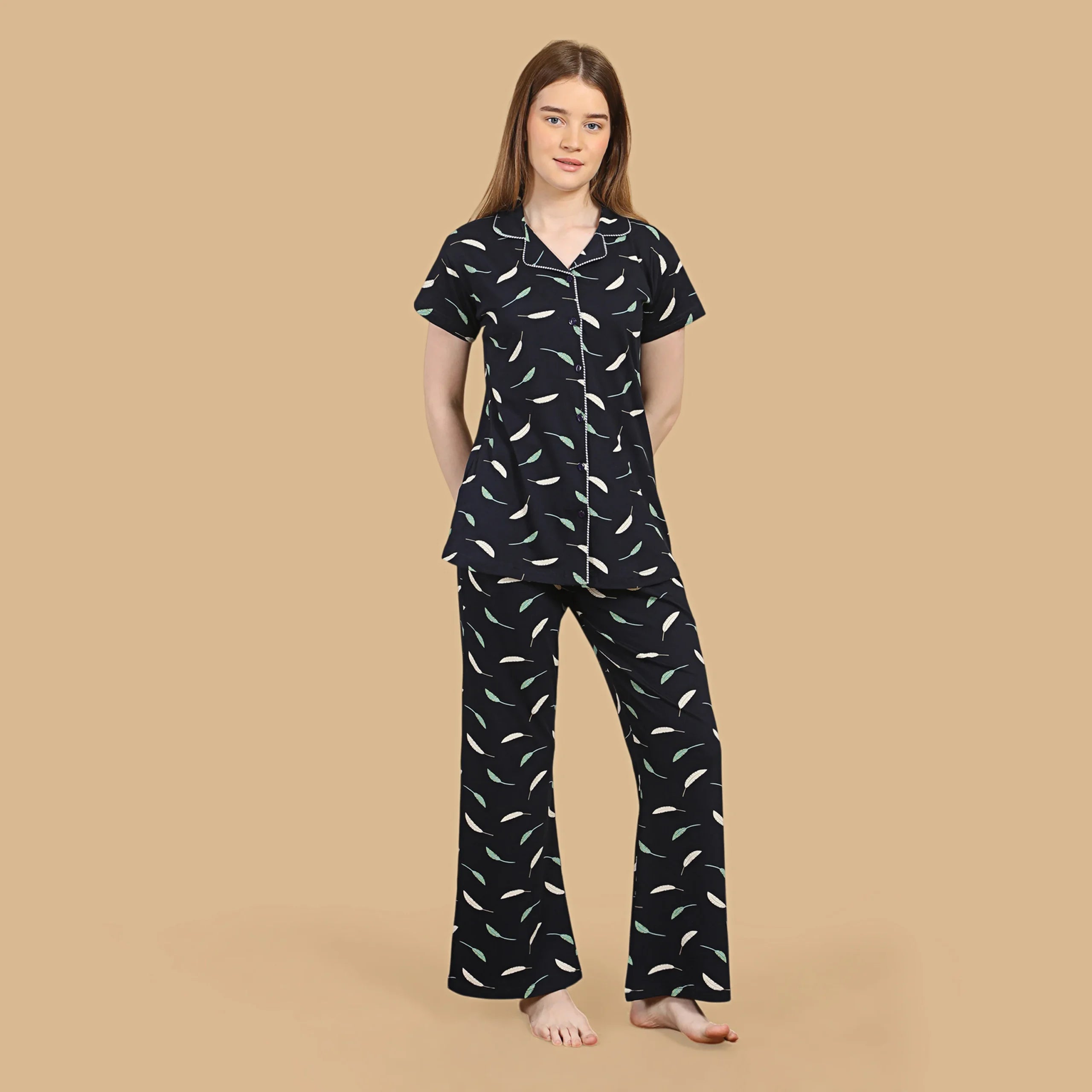 Leafy Collared Night Suit