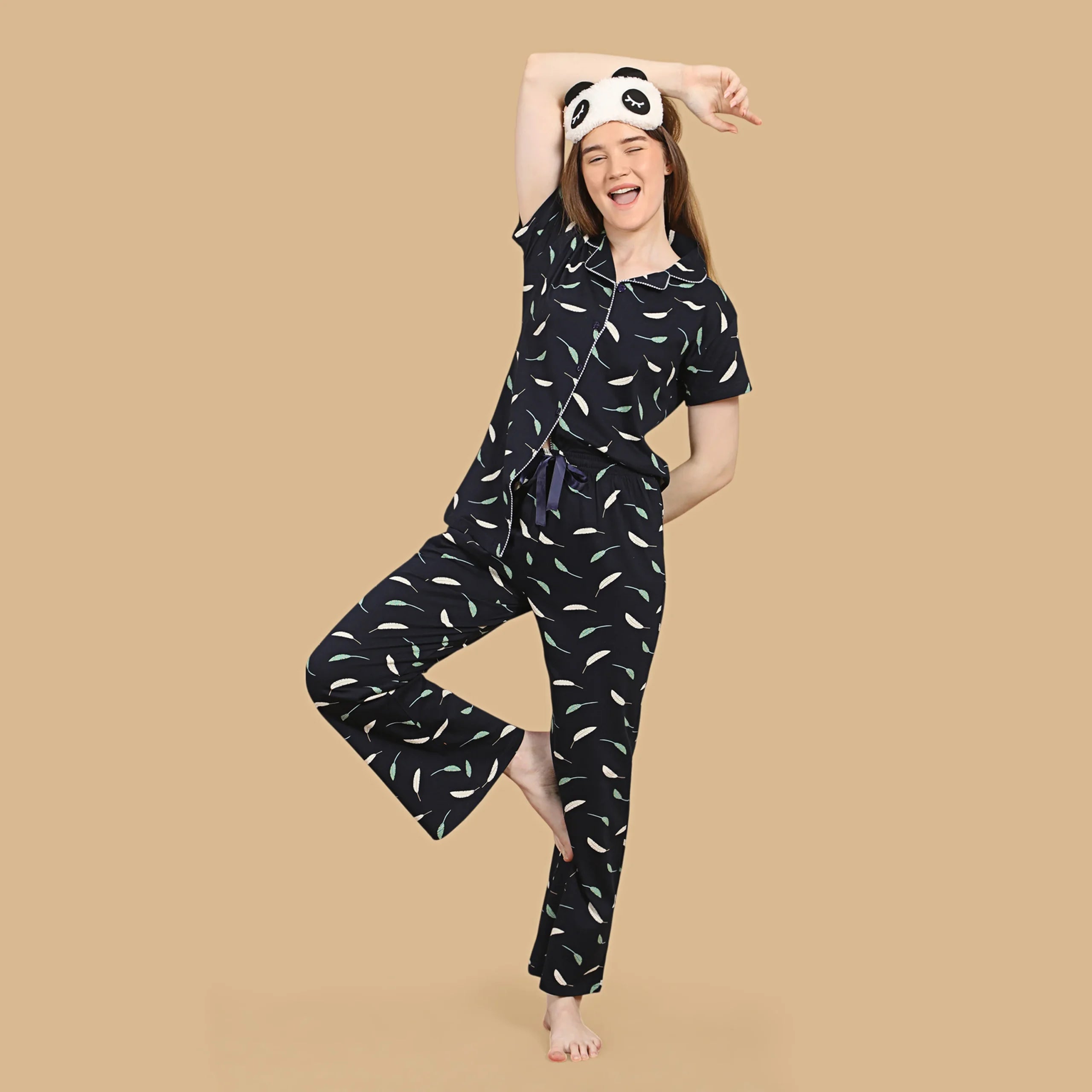 Leafy Collared Night Suit