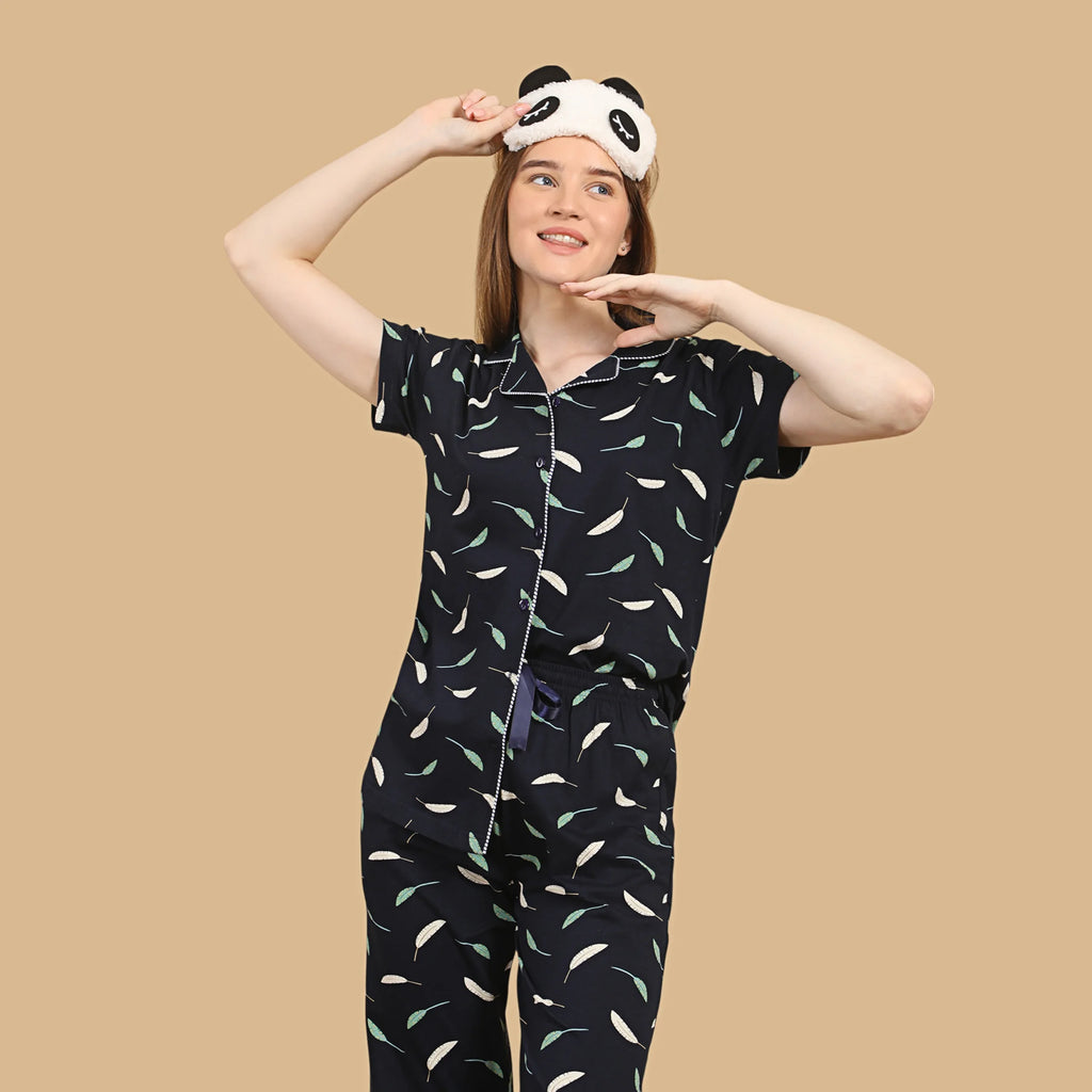 Leafy Collared Night Suit
