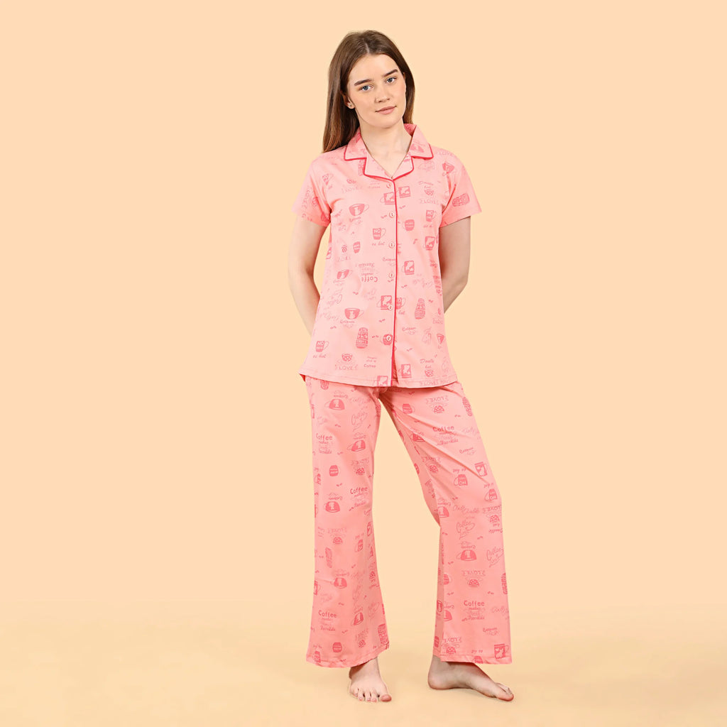 Coffee Collared Night Suit