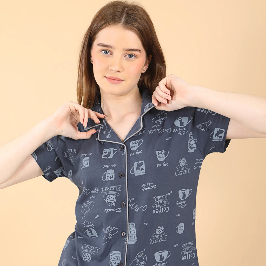 Coffee Collared Night Suit