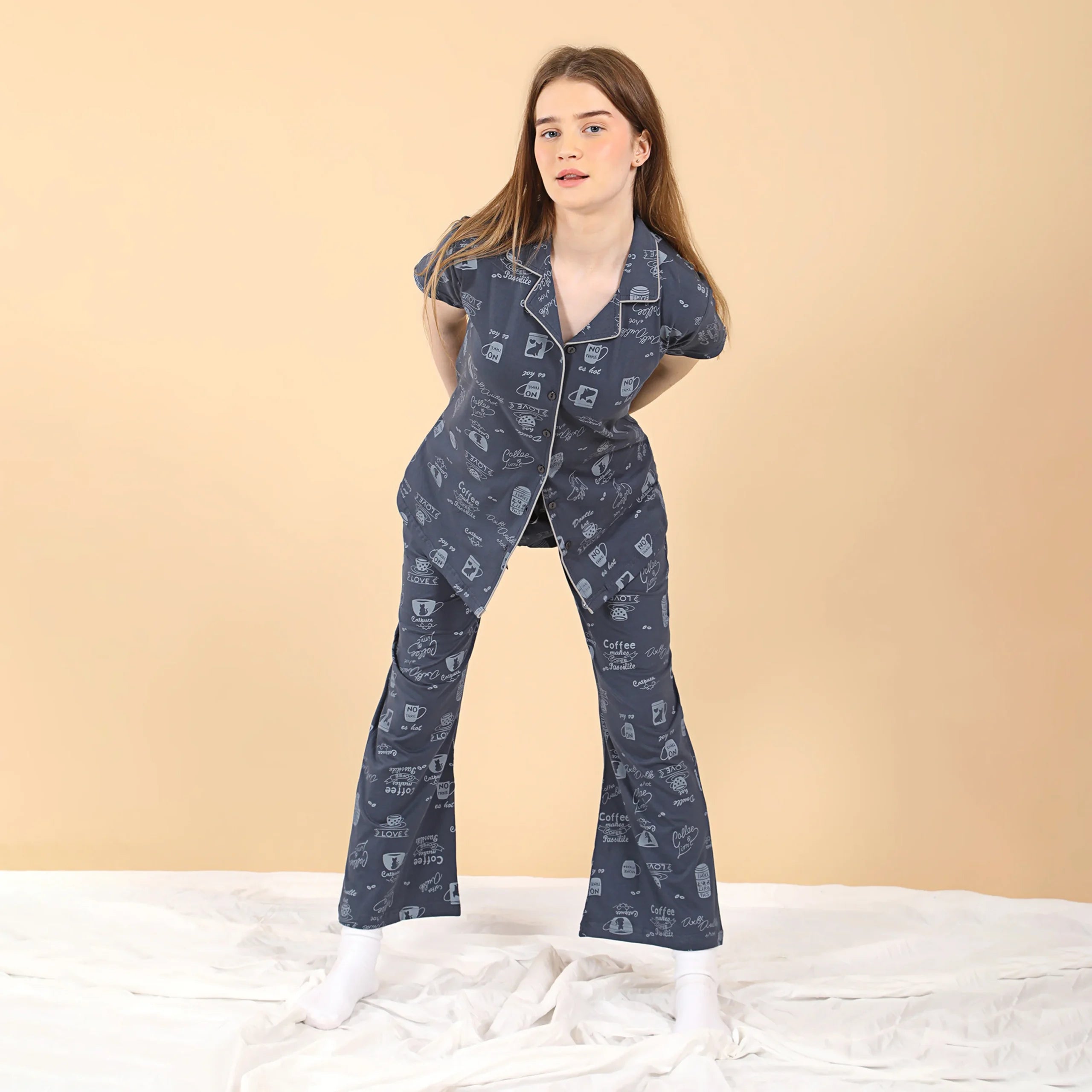 Coffee Collared Night Suit