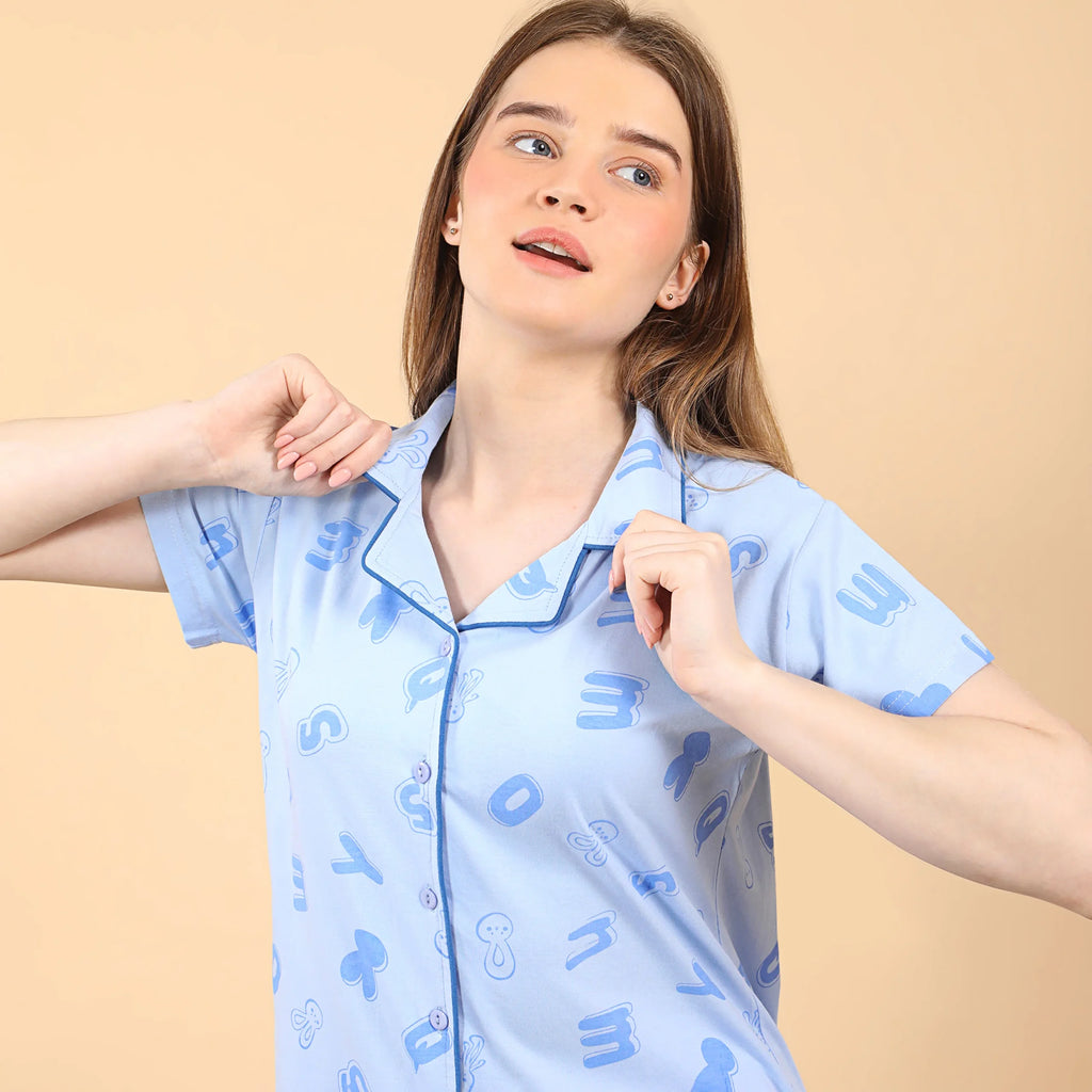 Letter Collared Night Suit