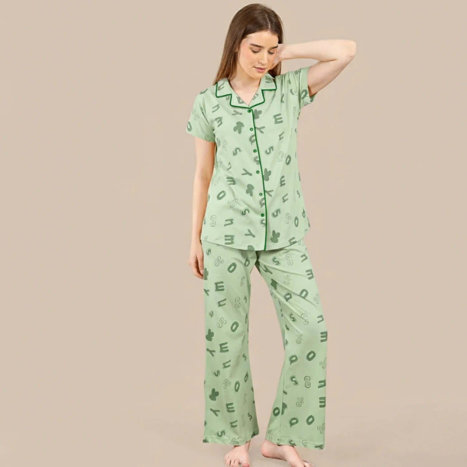 Letter Collared Night Suit