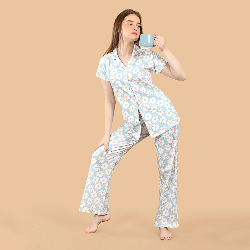 Flower Collared Night Suit