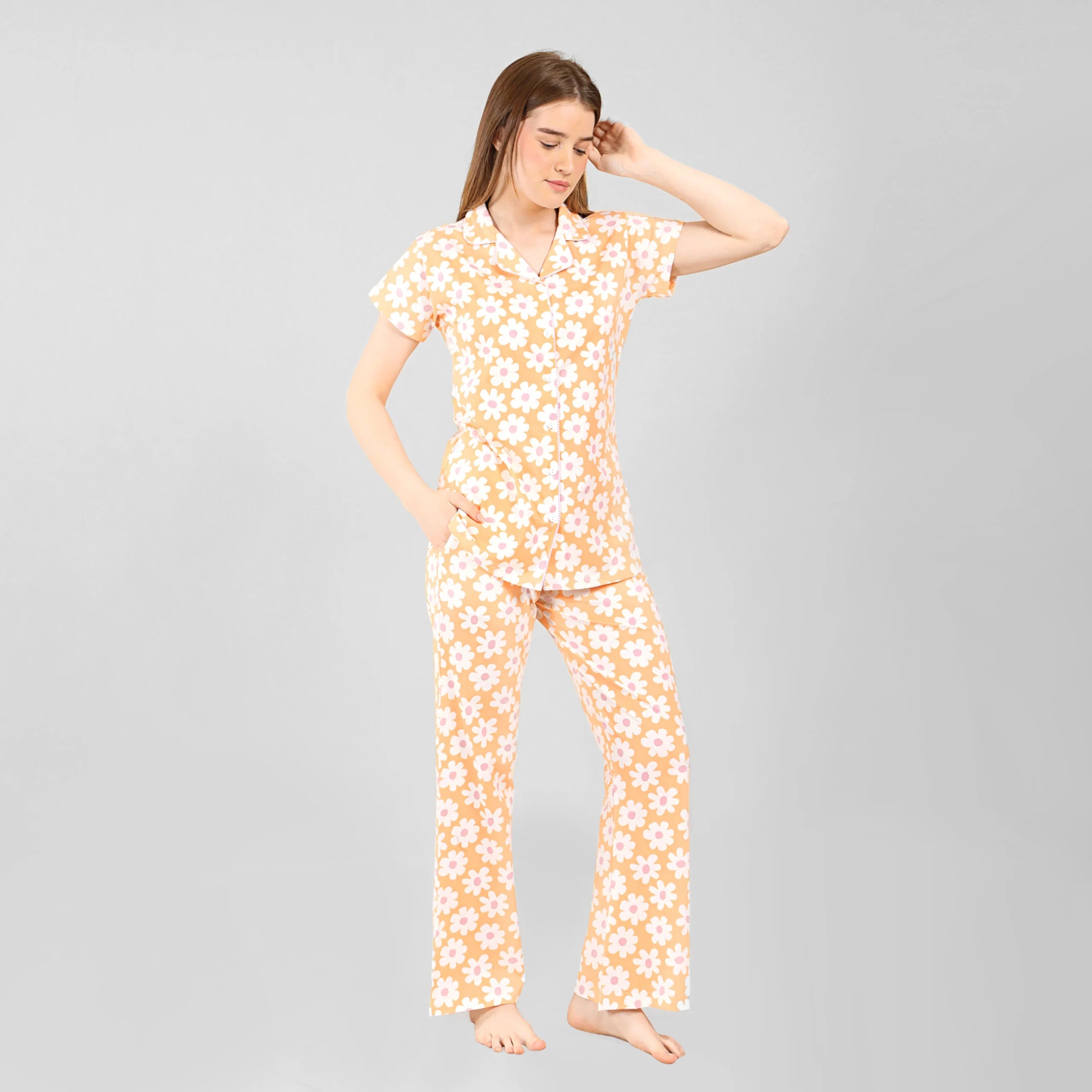 Flower Collared Night Suit