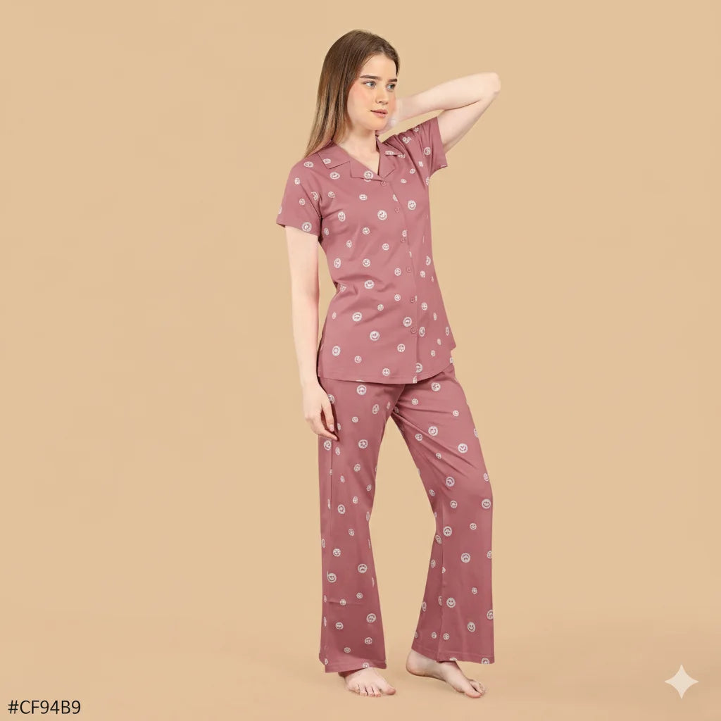 Smiley Collared Night Suit