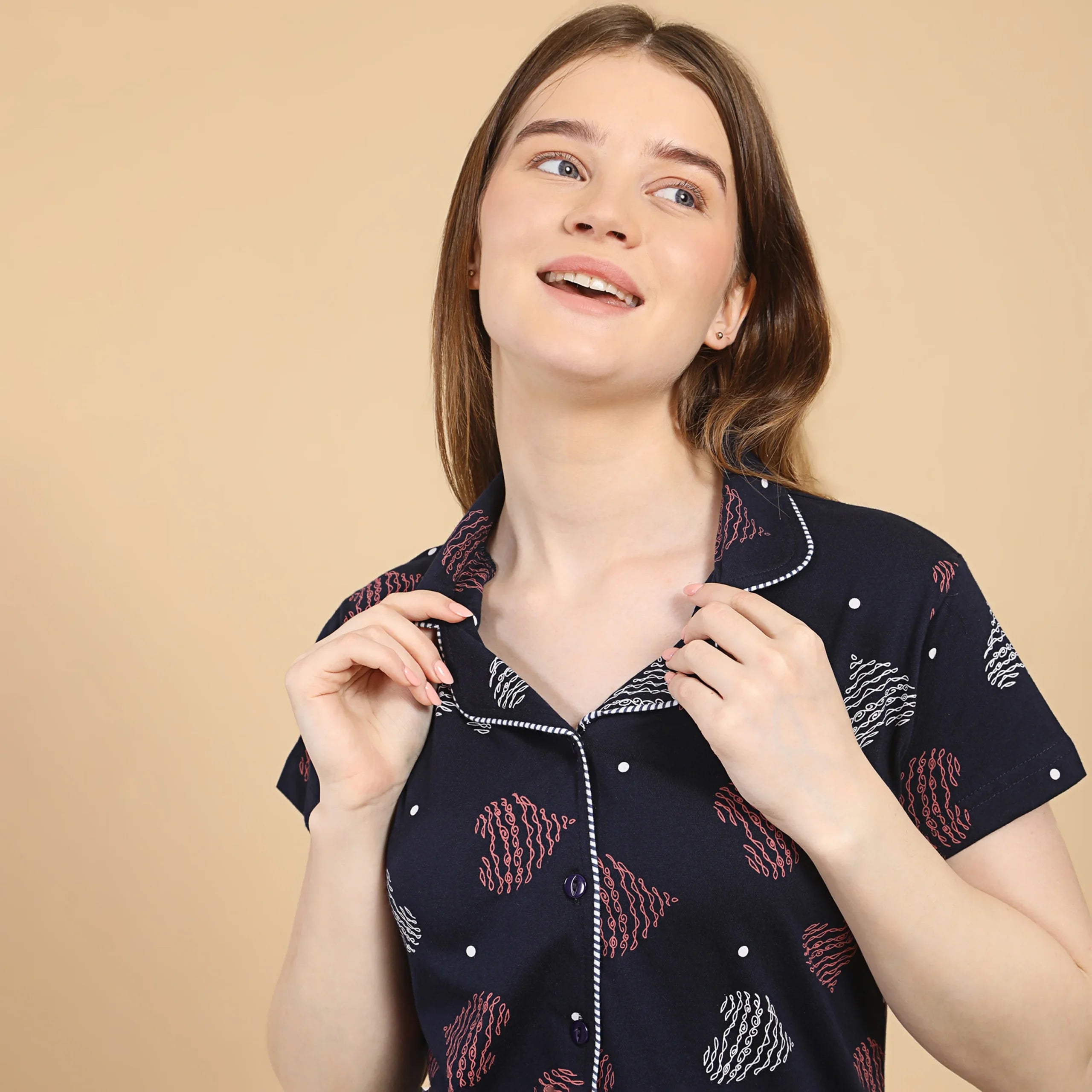 Heart Collared Night Suit