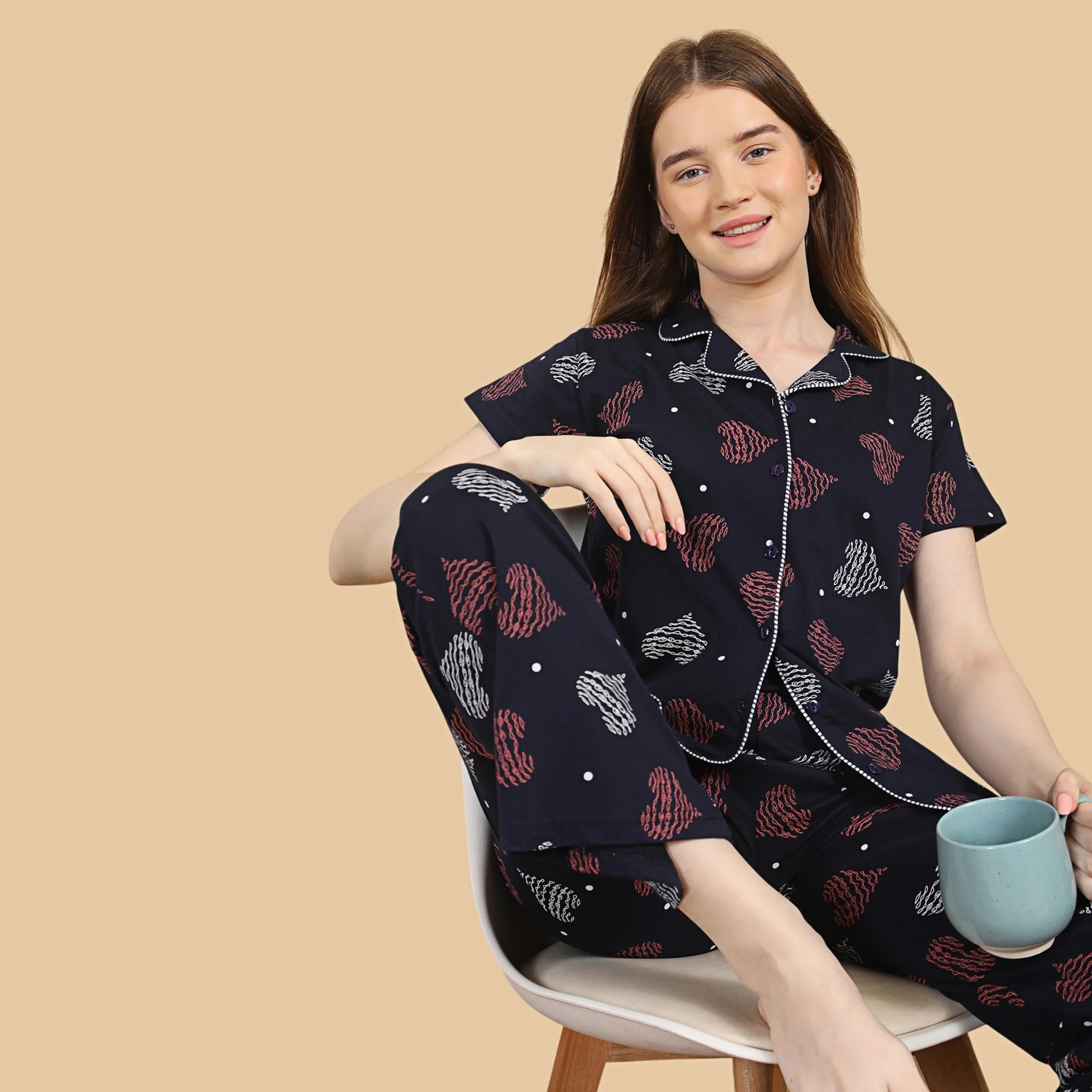 Heart Collared Night Suit