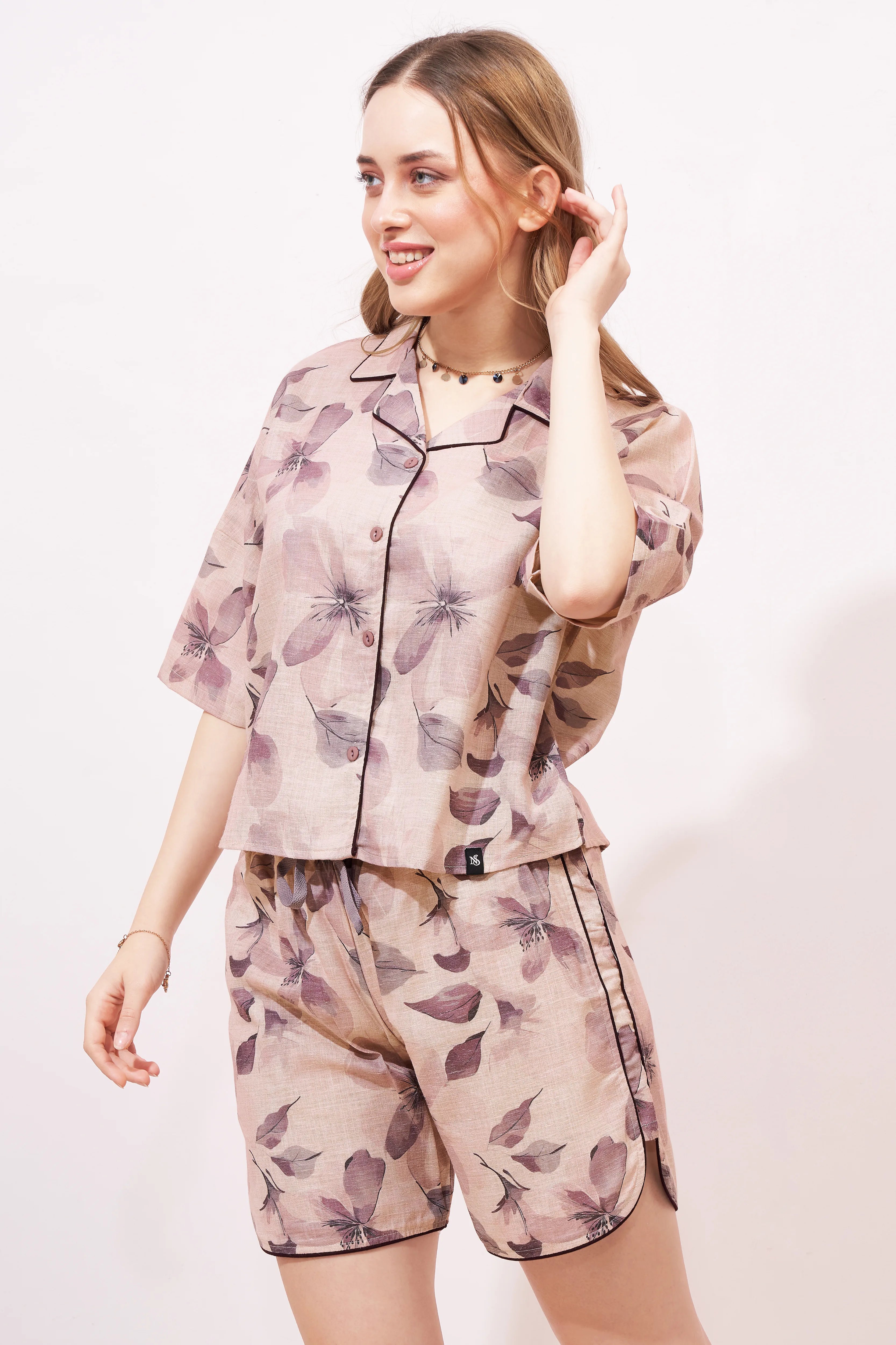 Leafy Linen Shorts Co-ordeset