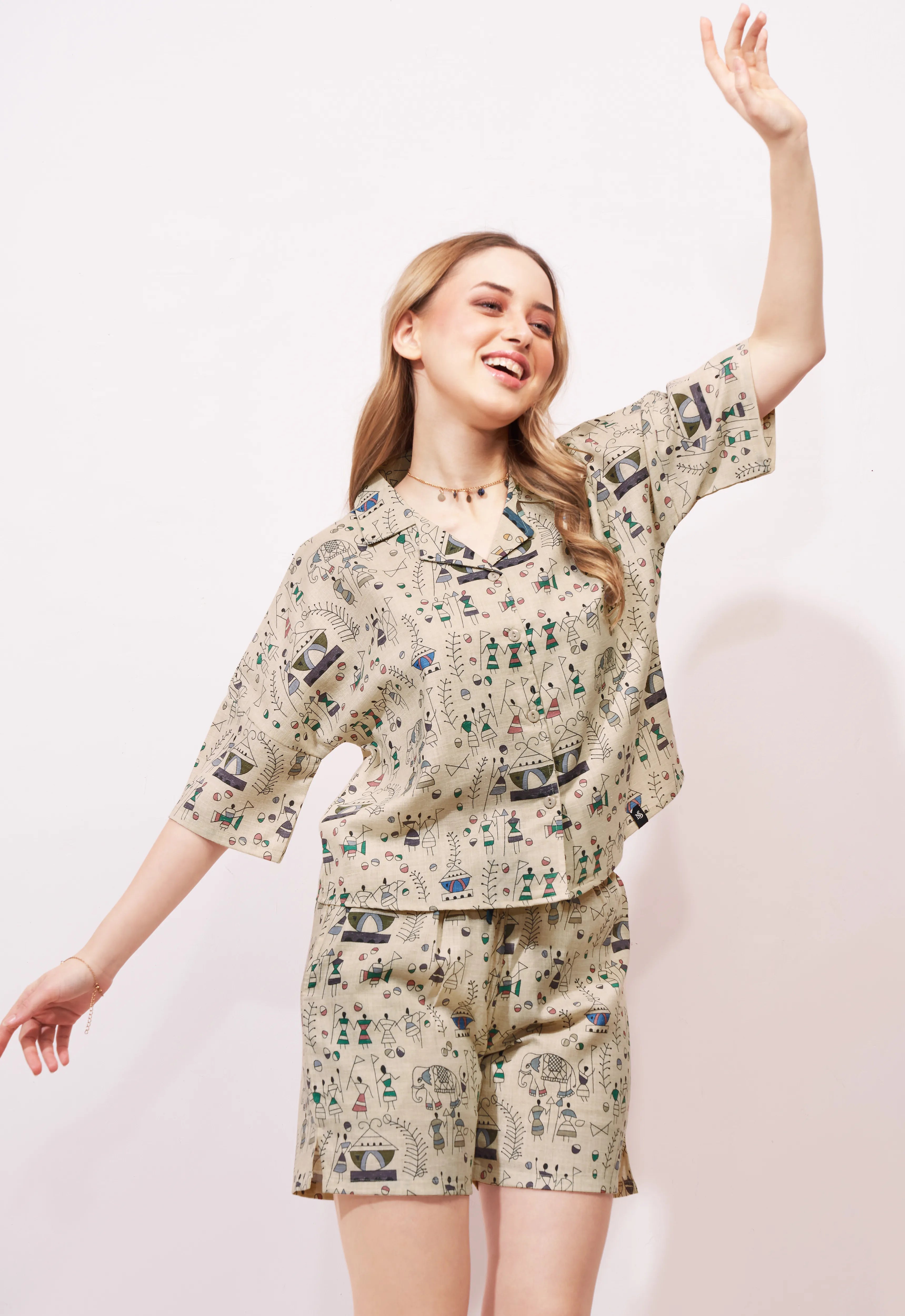 Warli Linen Shorts Co-ordset