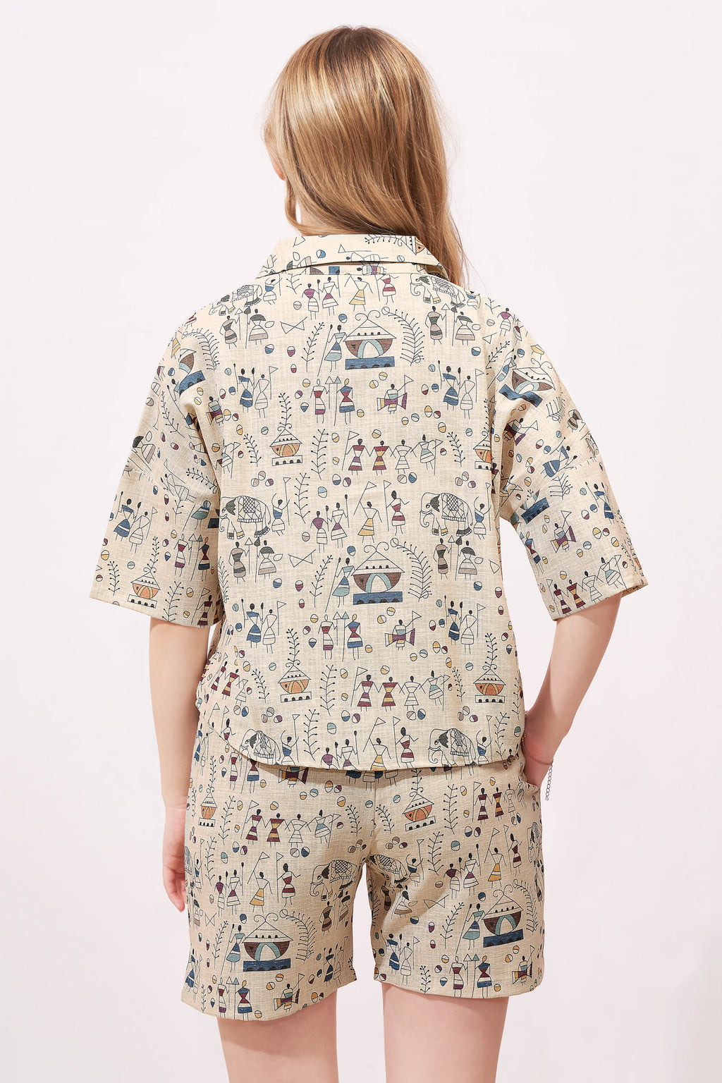 Warli Linen Shorts Co-ordset