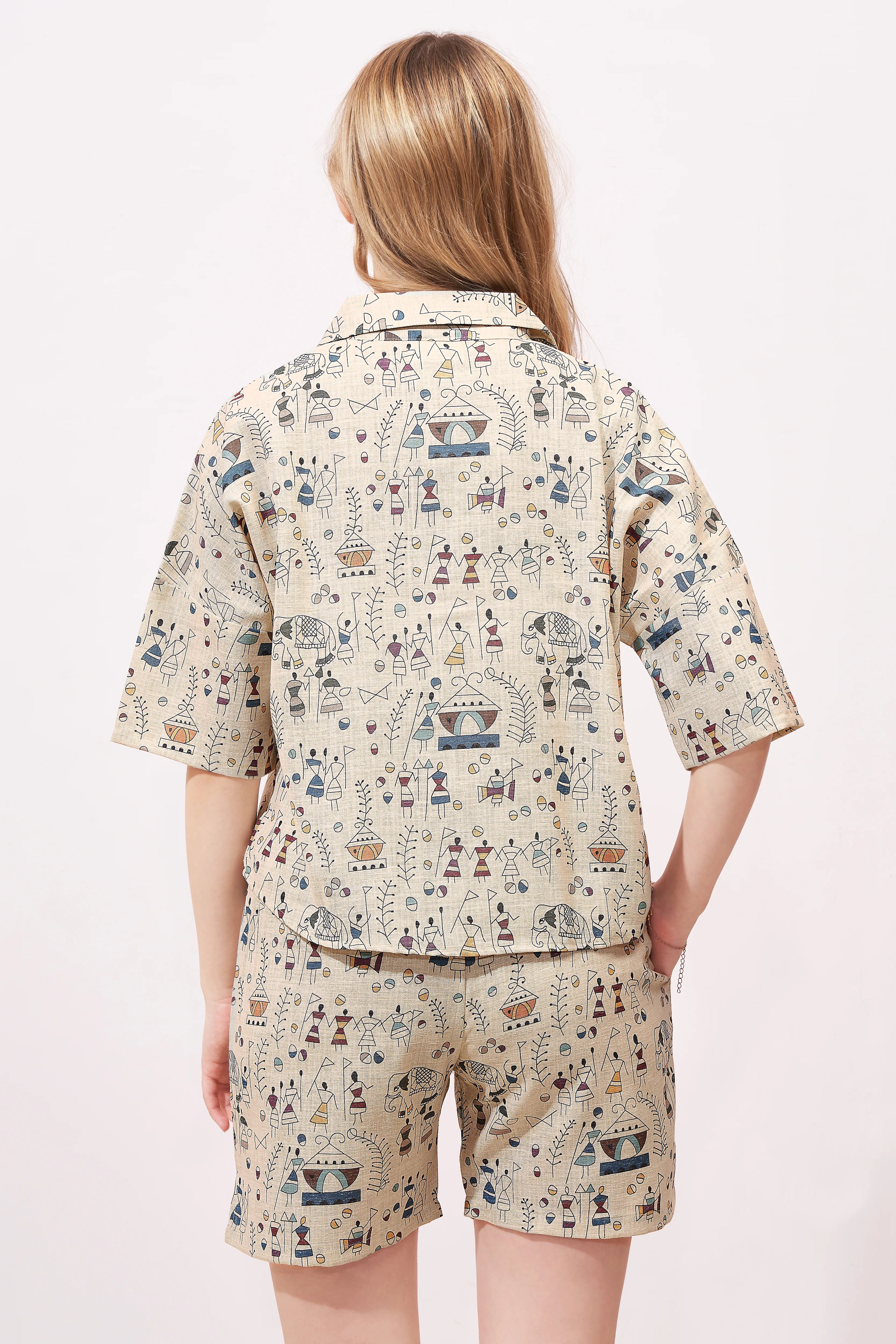 Warli Linen Shorts Co-ordset