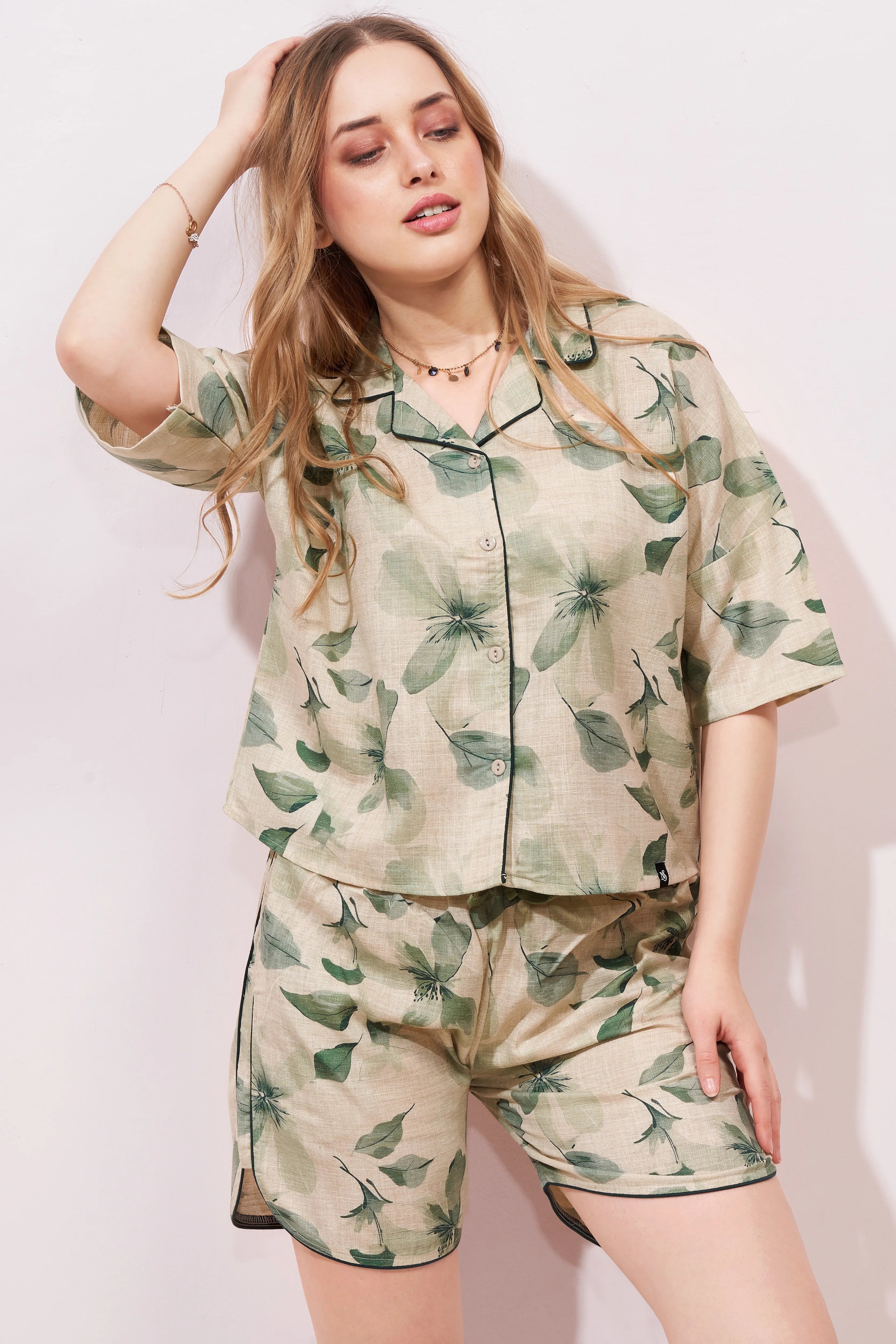 Leafy Linen Shorts Co-ordeset