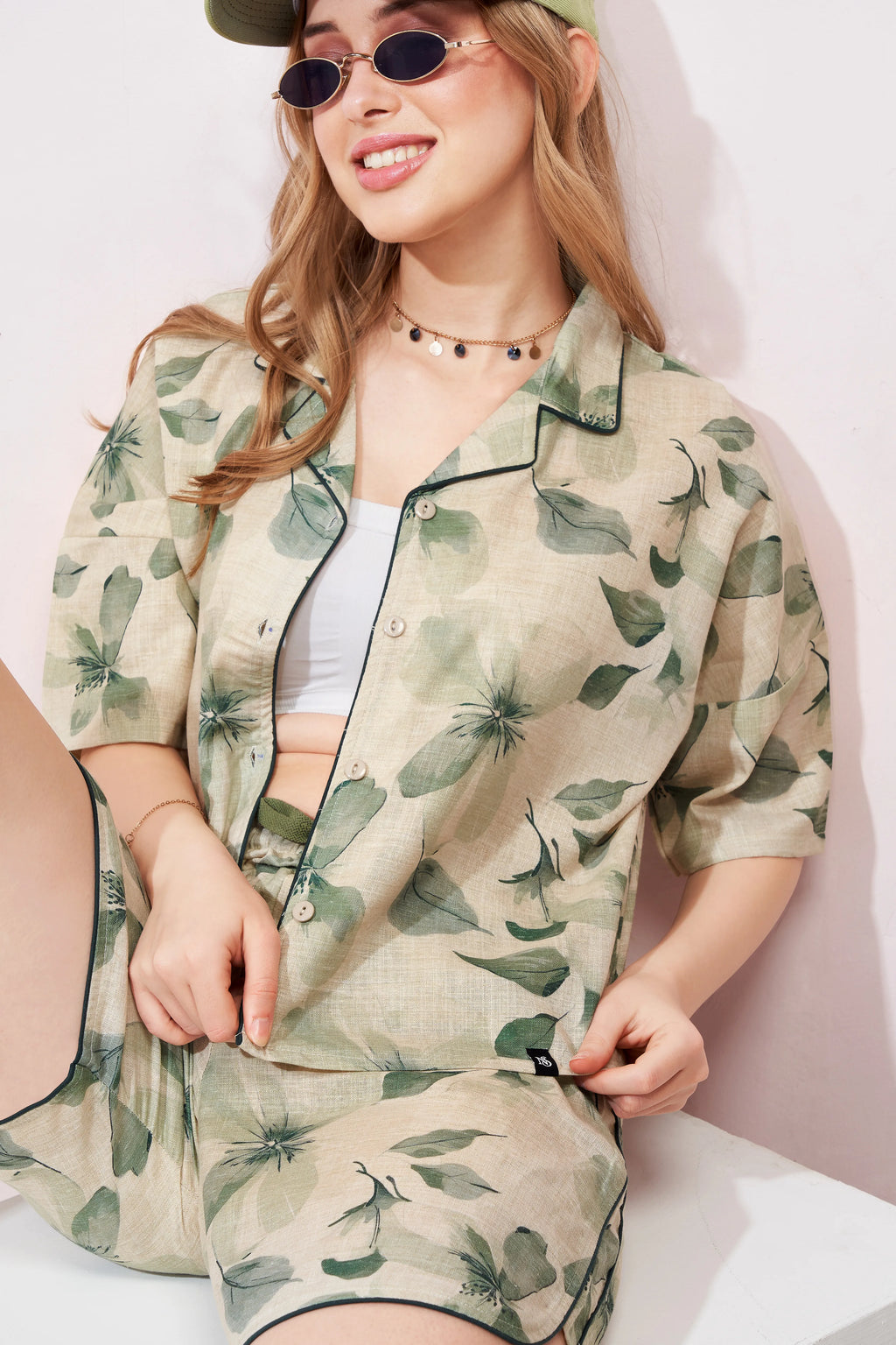 Leafy Linen Shorts Co-ordeset