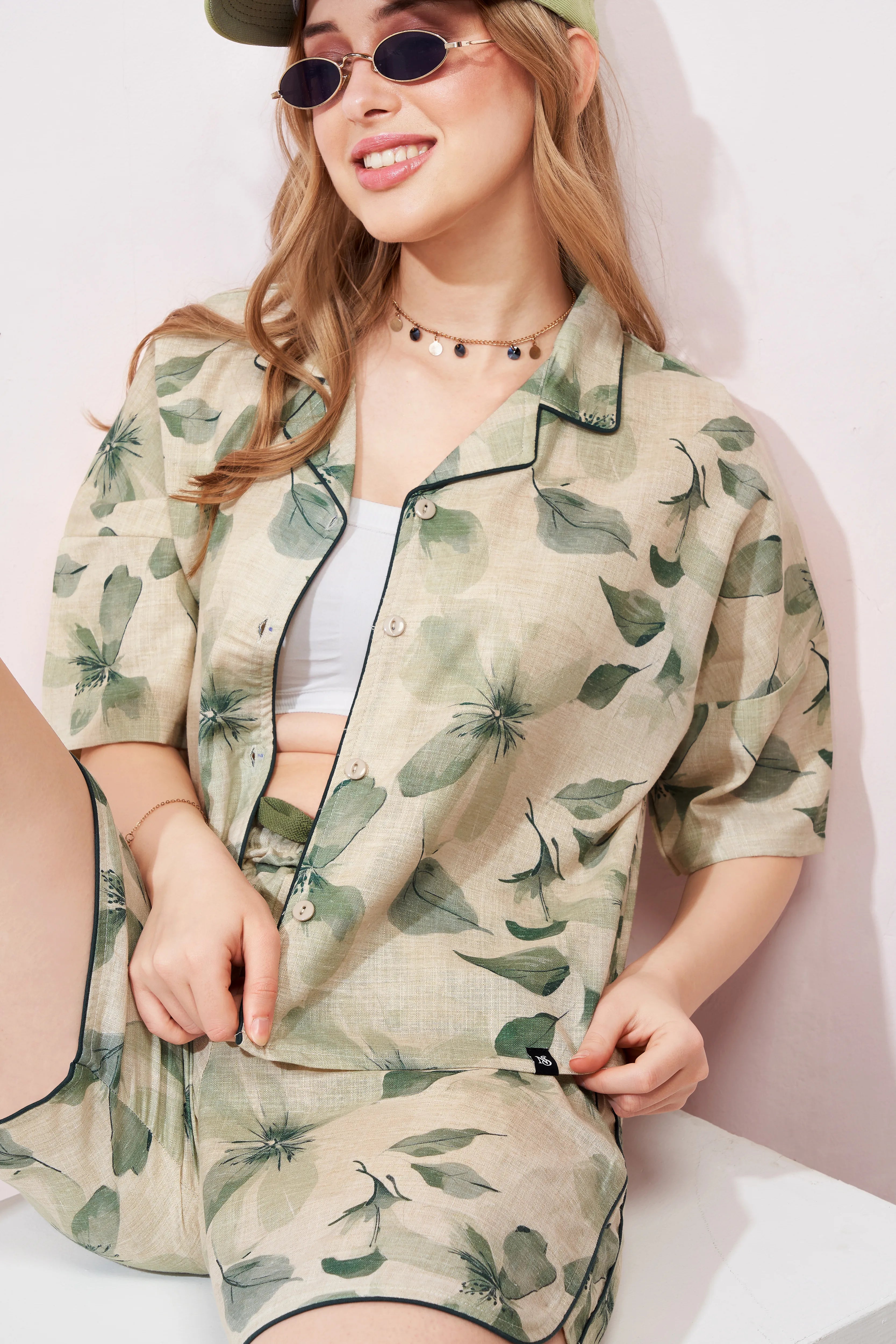 Leafy Linen Shorts Co-ordeset